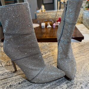 Steve Madden Elegant Silver Rhinestone Stiletto Boots